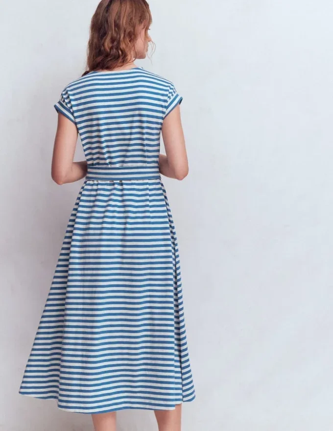 Eve Jersey Midi Dress Blue and Ivory Stripe Eve Jersey Midi Dress Blue and Ivory Stripe