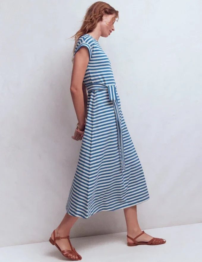 Eve Jersey Midi Dress Blue and Ivory Stripe Eve Jersey Midi Dress Blue and Ivory Stripe