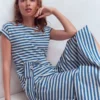 Eve Jersey Midi Dress Blue and Ivory Stripe Eve Jersey Midi Dress Blue and Ivory Stripe