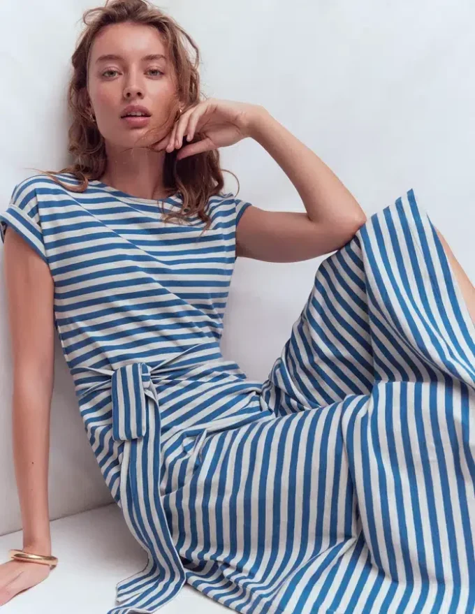 Eve Jersey Midi Dress Blue and Ivory Stripe Eve Jersey Midi Dress Blue and Ivory Stripe