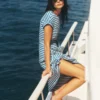 Eve Jersey Midi Dress Blue and Ivory Stripe Eve Jersey Midi Dress Blue and Ivory Stripe