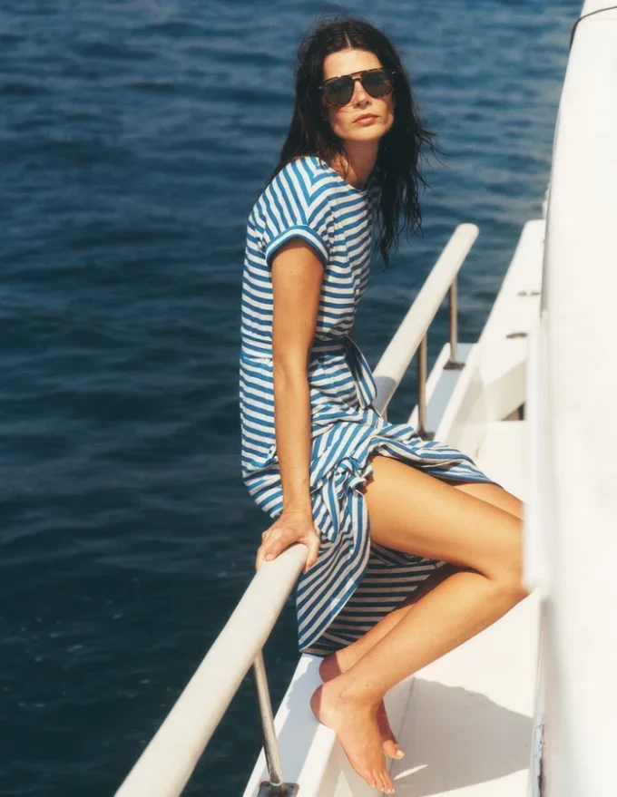 Eve Jersey Midi Dress Blue and Ivory Stripe Eve Jersey Midi Dress Blue and Ivory Stripe
