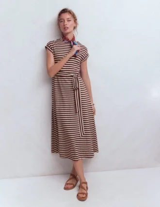 Eve Jersey Midi Dress Deep Wisteria, Ivory Stripe
