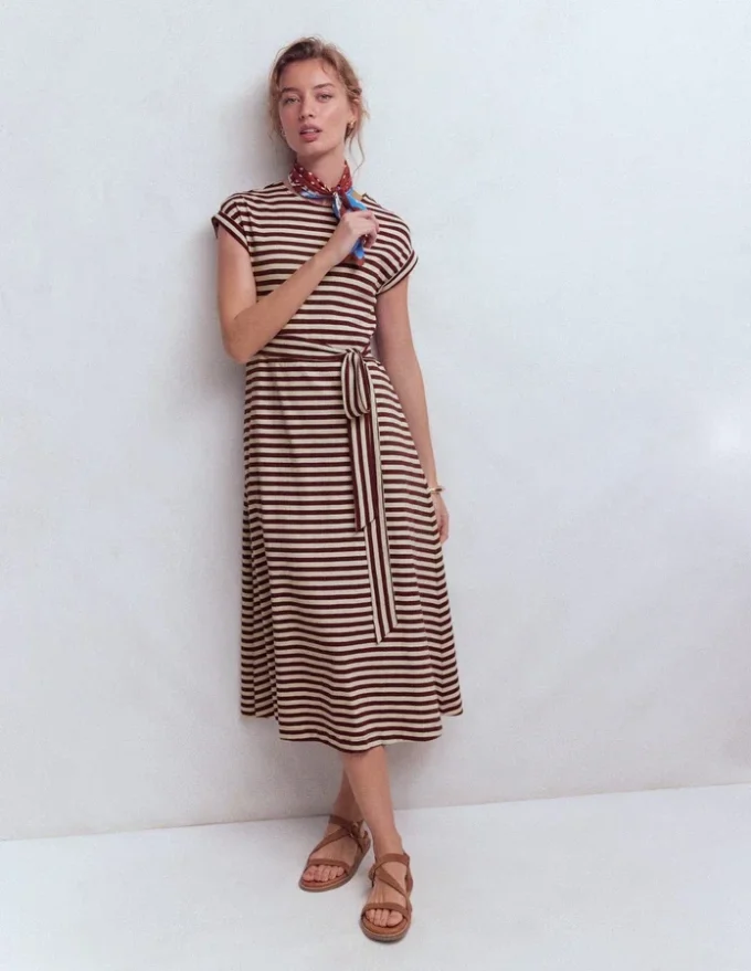 Eve Jersey Midi Dress Deep Wisteria, Ivory Stripe Eve Jersey Midi Dress Deep Wisteria, Ivory Stripe