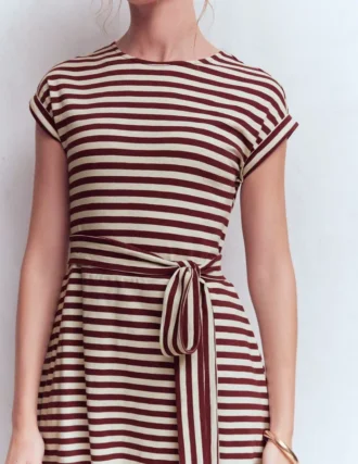 Eve Jersey Midi Dress Deep Wisteria, Ivory Stripe