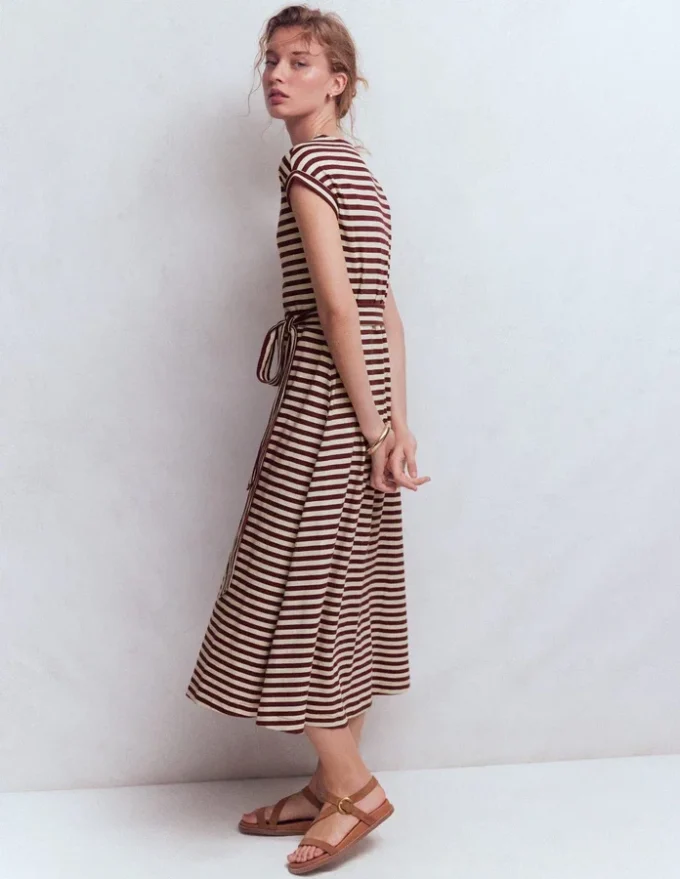 Eve Jersey Midi Dress Deep Wisteria, Ivory Stripe Eve Jersey Midi Dress Deep Wisteria, Ivory Stripe