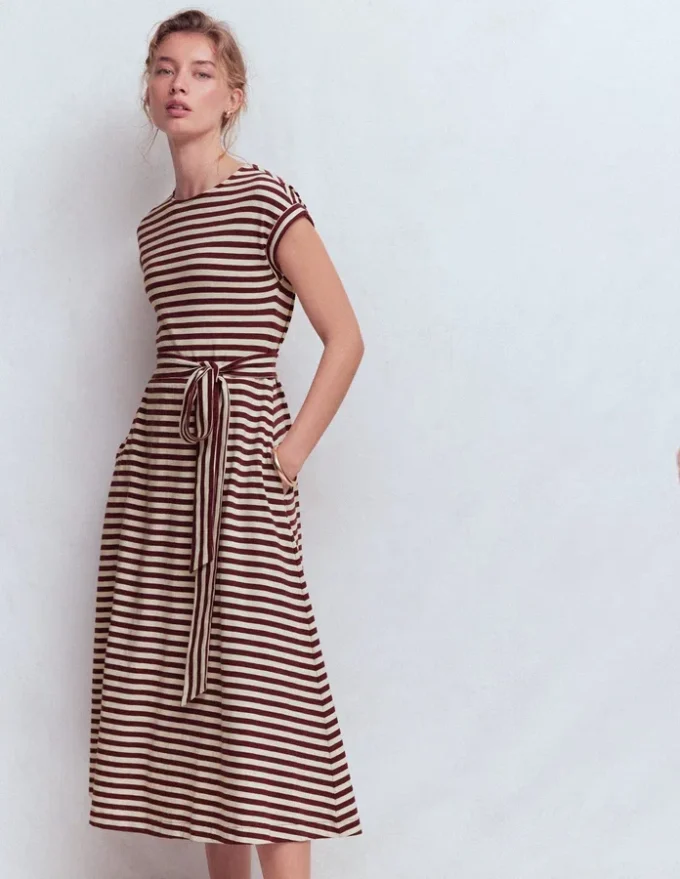 Eve Jersey Midi Dress Deep Wisteria, Ivory Stripe Eve Jersey Midi Dress Deep Wisteria, Ivory Stripe