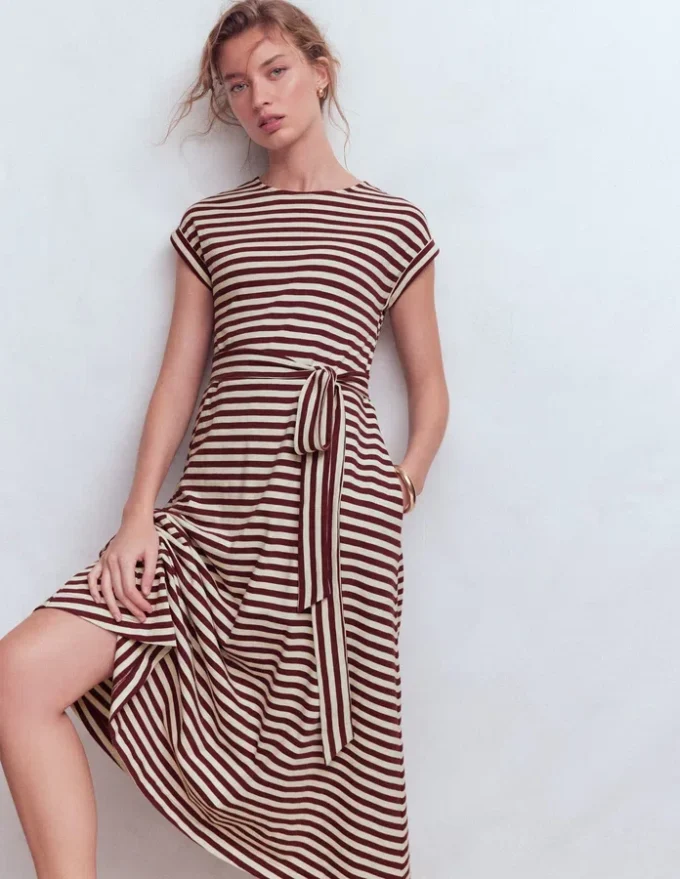 Eve Jersey Midi Dress Deep Wisteria, Ivory Stripe Eve Jersey Midi Dress Deep Wisteria, Ivory Stripe