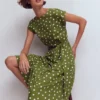 Eve Jersey Midi Dress Olive, Painted Dot Spaced Eve Jersey Midi Dress Olive, Painted Dot Spaced