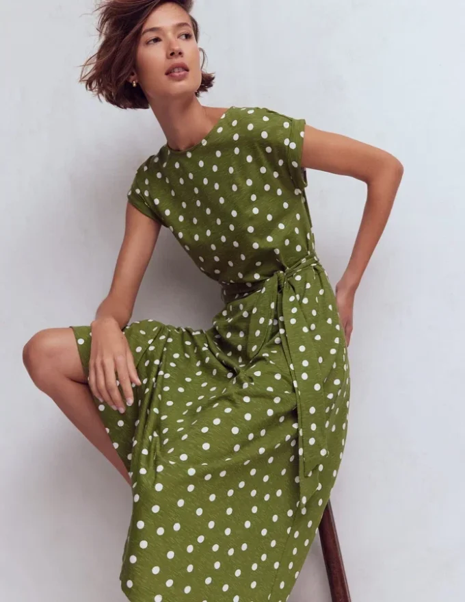 Eve Jersey Midi Dress Olive, Painted Dot Spaced Eve Jersey Midi Dress Olive, Painted Dot Spaced
