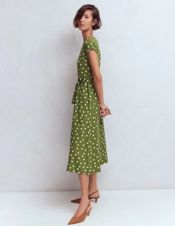 Eve Jersey Midi Dress Olive, Painted Dot Spaced Eve Jersey Midi Dress Olive, Painted Dot Spaced