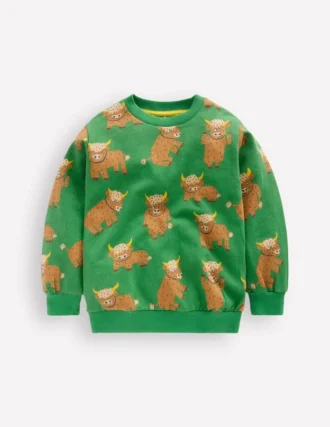 Everyday Printed Sweatshirt Green Highland Cows