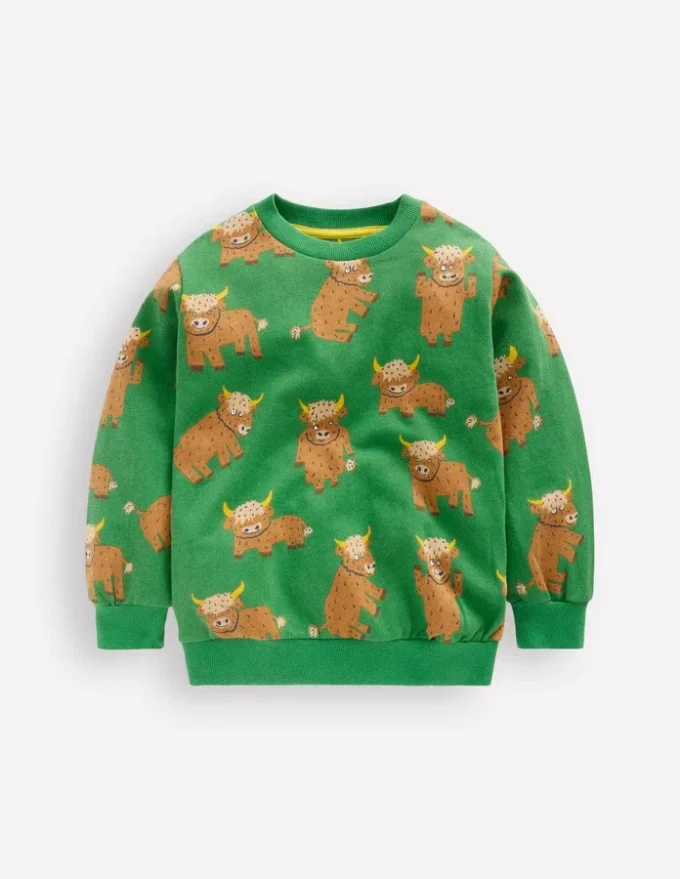 Everyday Printed Sweatshirt Green Highland Cows Everyday Printed Sweatshirt Green Highland Cows