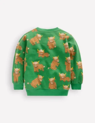 Everyday Printed Sweatshirt Green Highland Cows