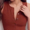 Evie Button Through Rib Vest Burnt Orange Evie Button Through Rib Vest Burnt Orange