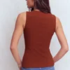 Evie Button Through Rib Vest Burnt Orange Evie Button Through Rib Vest Burnt Orange