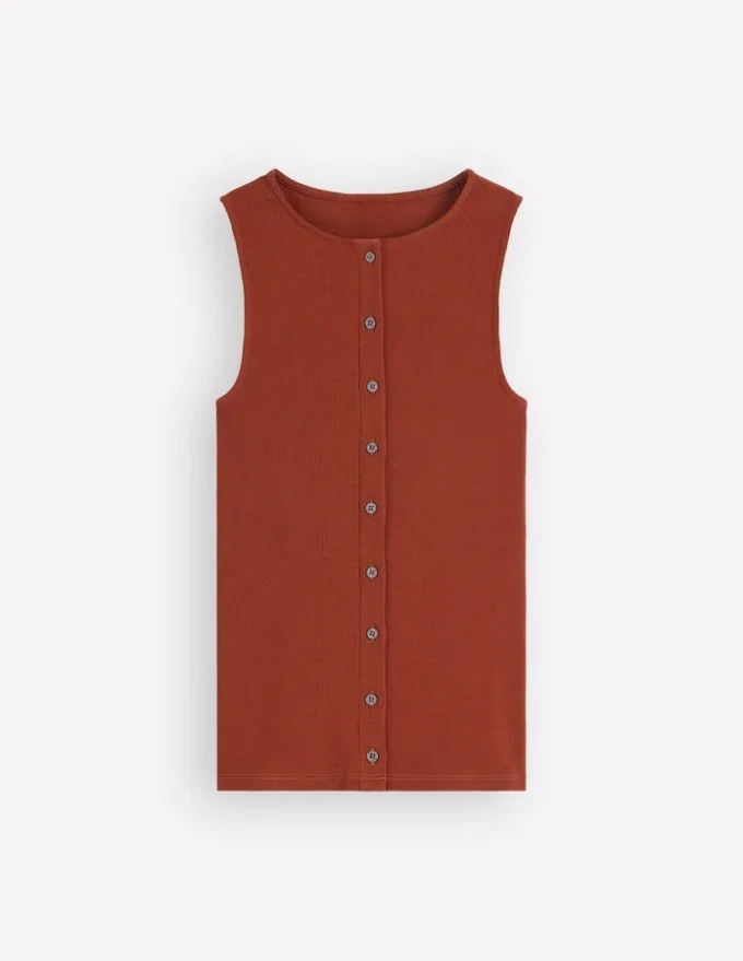 Evie Button Through Rib Vest Burnt Orange Evie Button Through Rib Vest Burnt Orange