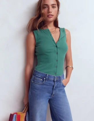 Evie Button Through Rib Vest Deep Sea