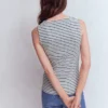 Evie Button Through Rib Vest Ivory, Navy Stripe Evie Button Through Rib Vest Ivory, Navy Stripe