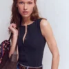 Evie Button Through Rib Vest Navy Evie Button Through Rib Vest Navy