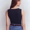Evie Button Through Rib Vest Navy Evie Button Through Rib Vest Navy