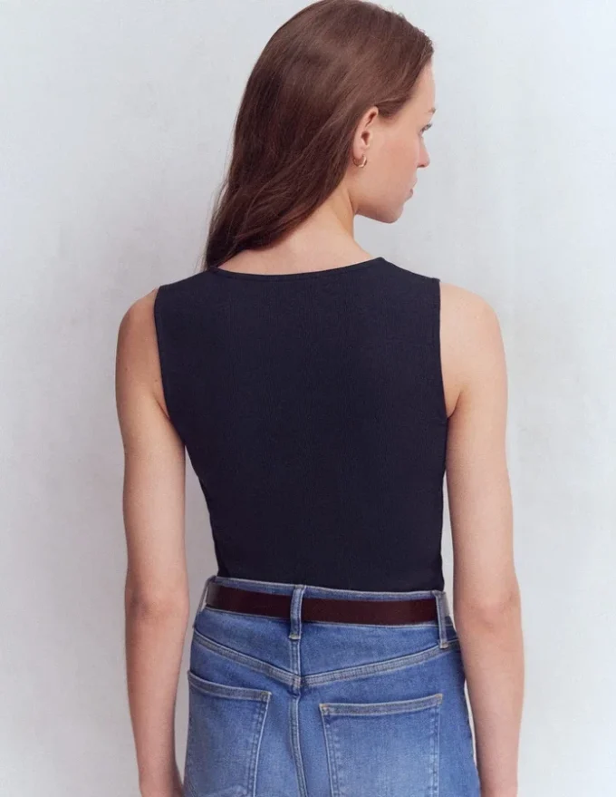 Evie Button Through Rib Vest Navy Evie Button Through Rib Vest Navy