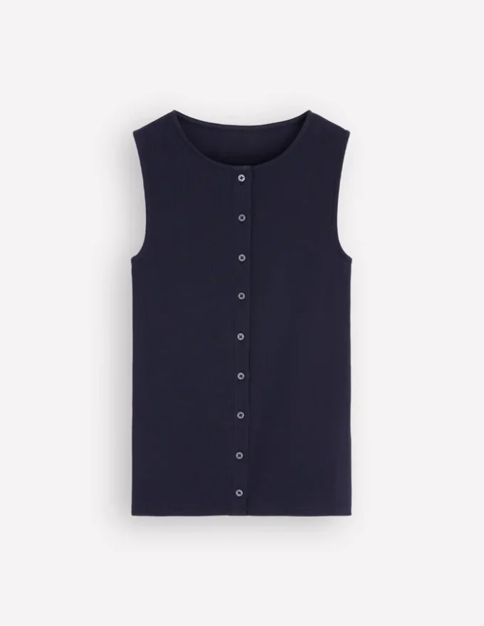 Evie Button Through Rib Vest Navy Evie Button Through Rib Vest Navy