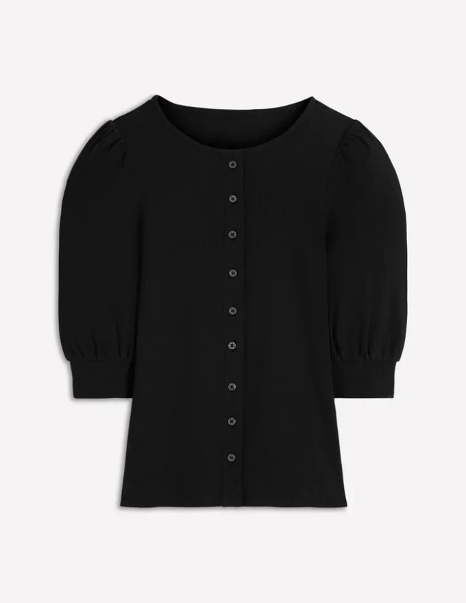 Evie Ribbed Puff Sleeve Top Black Evie Ribbed Puff Sleeve Top Black