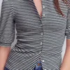 Evie Ribbed Puff Sleeve Top Ivory, Navy Stripe Evie Ribbed Puff Sleeve Top Ivory, Navy Stripe