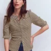 Evie Ribbed Puff Sleeve Top Potting Soil, Ivory Stripe Evie Ribbed Puff Sleeve Top Potting Soil, Ivory Stripe