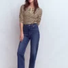 Evie Ribbed Puff Sleeve Top Potting Soil, Ivory Stripe Evie Ribbed Puff Sleeve Top Potting Soil, Ivory Stripe