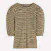 Evie Ribbed Puff Sleeve Top Potting Soil, Ivory Stripe Evie Ribbed Puff Sleeve Top Potting Soil, Ivory Stripe
