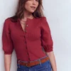 Evie Ribbed Puff Sleeve Top Terracotta Red Evie Ribbed Puff Sleeve Top Terracotta Red