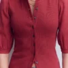 Evie Ribbed Puff Sleeve Top Terracotta Red Evie Ribbed Puff Sleeve Top Terracotta Red