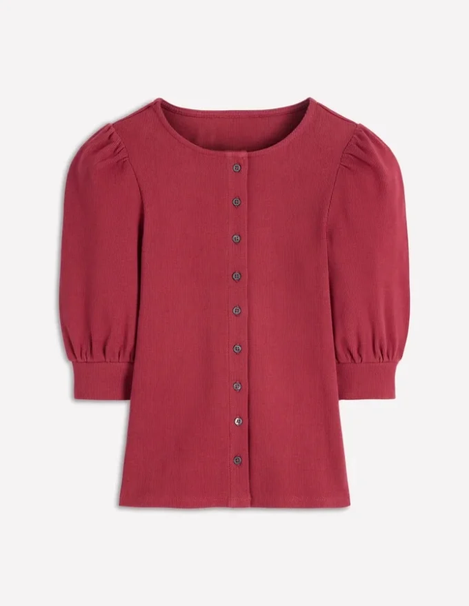 Evie Ribbed Puff Sleeve Top Terracotta Red Evie Ribbed Puff Sleeve Top Terracotta Red