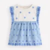 Fabric Mix Broderie Top Blue Ticking