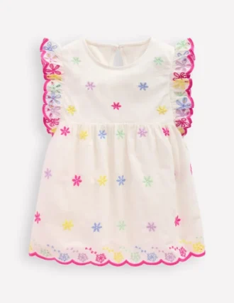 Fabric Mix Broderie Top Coconut Milk