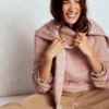 Fae Fair Isle Frilled Sweater Camel, Pink Stripe Fae Fair Isle Frilled Sweater Camel, Pink Stripe