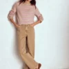 Fae Fair Isle Frilled Sweater Camel, Pink Stripe Fae Fair Isle Frilled Sweater Camel, Pink Stripe