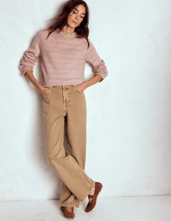 Fae Fair Isle Frilled Sweater Camel, Pink Stripe Fae Fair Isle Frilled Sweater Camel, Pink Stripe