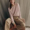 Fae Fair Isle Frilled Sweater Camel, Pink Stripe Fae Fair Isle Frilled Sweater Camel, Pink Stripe