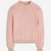 Fae Fair Isle Frilled Sweater Camel, Pink Stripe Fae Fair Isle Frilled Sweater Camel, Pink Stripe