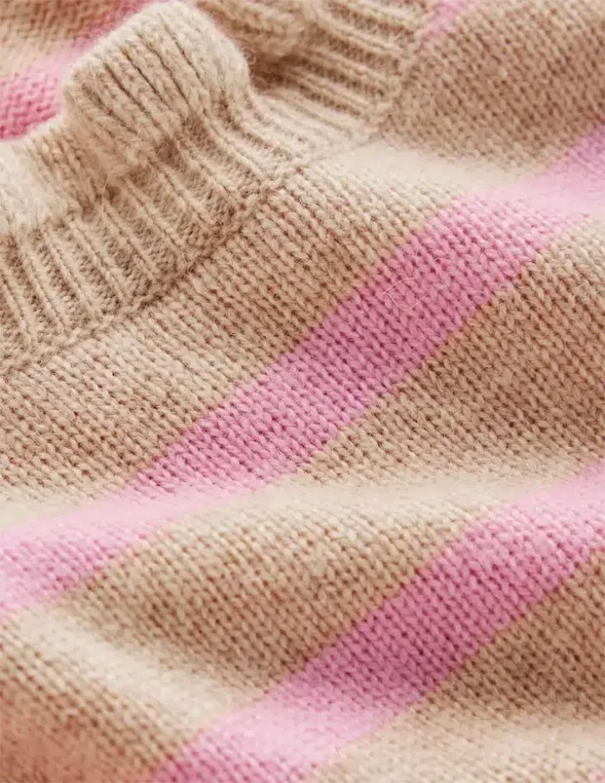 Fae Fair Isle Frilled Sweater Camel, Pink Stripe Fae Fair Isle Frilled Sweater Camel, Pink Stripe