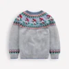 Fair Isle Jumper Grey Marl Skiing Penguins