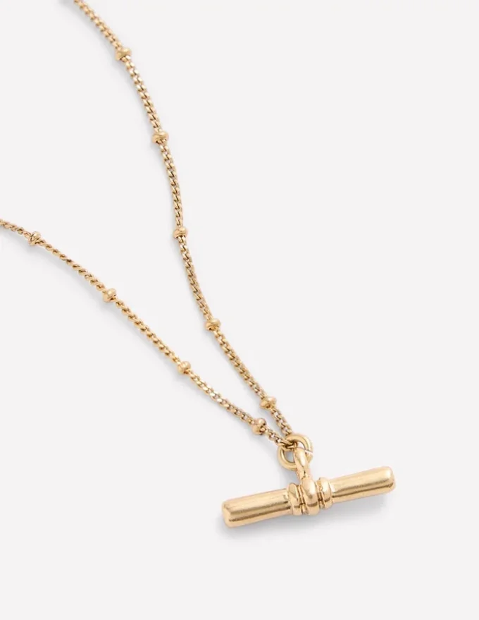 Fine T-bar Pendant Necklace Gold Colour Fine T-bar Pendant Necklace Gold Colour