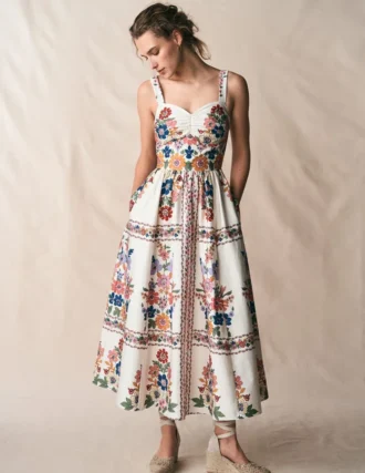 Fit and Flare Midi Dress Multi Meadow Flowers Lattice Fit and Flare Midi Dress Multi Meadow Flowers Lattice