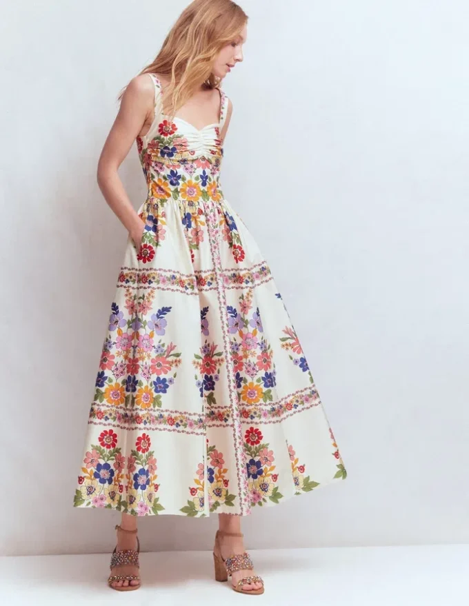 Fit and Flare Midi Dress Multi Meadow Flowers Lattice Fit and Flare Midi Dress Multi Meadow Flowers Lattice