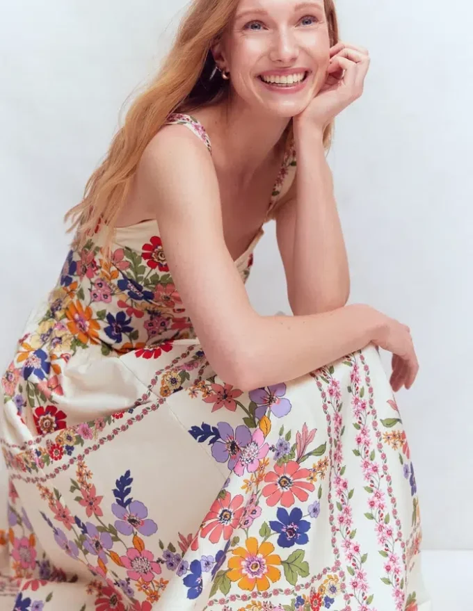 Fit and Flare Midi Dress Multi Meadow Flowers Lattice Fit and Flare Midi Dress Multi Meadow Flowers Lattice