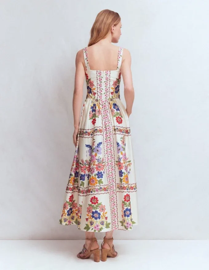 Fit and Flare Midi Dress Multi Meadow Flowers Lattice Fit and Flare Midi Dress Multi Meadow Flowers Lattice