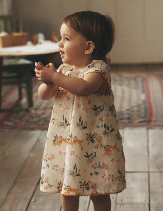 Floaty Shirred Dress Ivory Jungle Animals Floaty Shirred Dress Ivory Jungle Animals